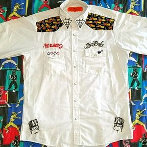 Custom Lil Peep hand embroidered hellboy button up